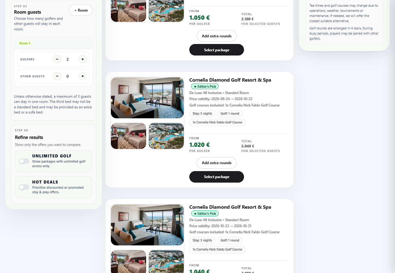 Course selection module — featured grid plus More courses chip strip and round counter
